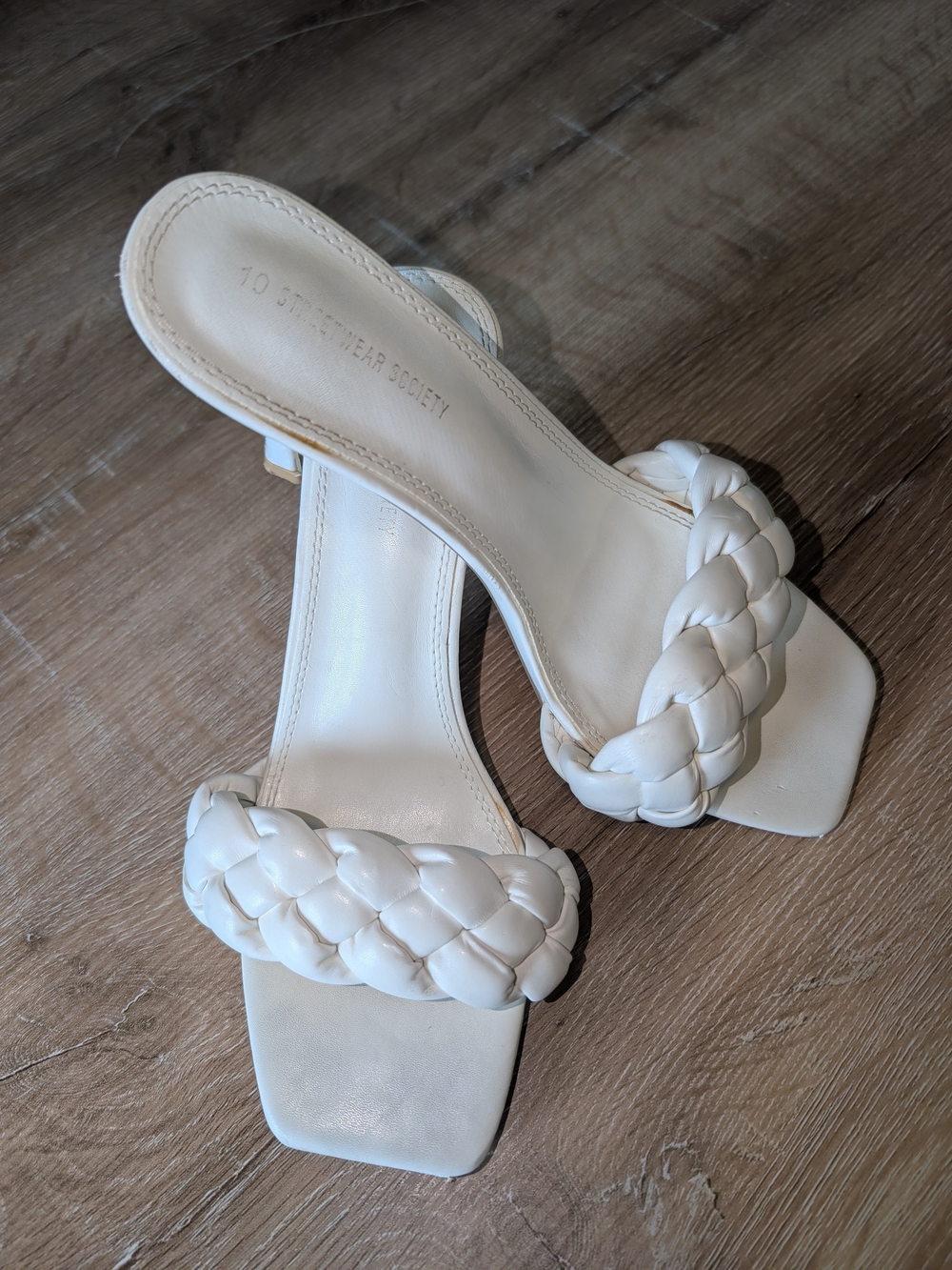 White Braided Square- Toe Mule Sandals